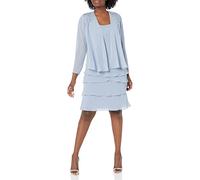S.L. Fashions Women's Mother of The Bride Tiered Jacket Dress with Shoulder Embellishment, (Petite and Regular Sizes) Special Occasion, Hydrangea, 10