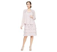 S.L. Fashions Women's Mother of The Bride Tiered Jacket Dress with Shoulder Embellishment (Petite and Regular Sizes), Lavender Frost, 8 Petite