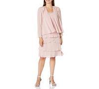 S.L. Fashions Women's Mother of The Bride Tiered Jacket Dress with Shoulder Embellishment, (Petite and Regular Sizes) Special Occasion, Faded Rose, 20