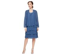 S.L. Fashions Women's Mother of The Bride Tiered Jacket Dress with Shoulder Embellishment, (Petite and Regular Sizes) Special Occasion, Wedgewood Lace, 14