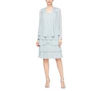 S.L. Fashions Women's Mother of The Bride Tiered Jacket Dress with Shoulder Embellishment, (Petite and Regular Sizes) Special Occasion, Aloe, 16