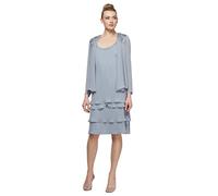S.L. Fashions Women's Mother of The Bride Tiered Jacket Dress with Shoulder Embellishment Special Occasion, Concrete, 12