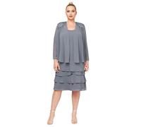 S.L. Fashions Women's Mother of The Bride Tiered Jacket Dress with Shoulder Embellishment Special Occasion, Steel, 14