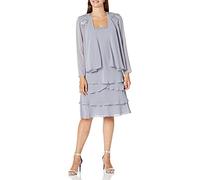 S.L. Fashions Women's Mother of The Bride Tiered Jacket Dress with Shoulder Embellishment Special Occasion, Concrete, 14