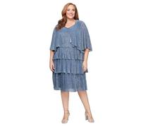 S.L. Fashions Women's Sleeveless Mother of The Bride Tiered Dress with Short Removable Jacket and Beaded Neckline (Plus Size), Wedgewood, 22