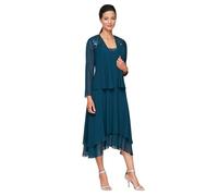 S.L. Fashions Women's Two-Piece Dress with Long-Sleeve Embellished Jacket Special Occasion, Mid Teal, 18 Petite