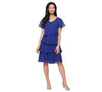 S.L. Fashions Women's V-Neck Chiffon Cocktail Dress with Beaded Shoulders and Asymmetrical Tiers (Petite and Regular Sizes), Iris, 14