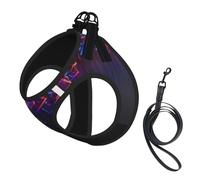 S Leash Vest Dog Harness - Small Sized Colorful Galaxy Music Note Print Pet Leash SetReflective for Outdoor and Dog Walking