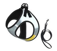 S Leash Vest Dog Harness - Small Sized Grey And Yellow Abstract Art Painting Print Pet Leash SetReflective for Outdoor and Dog Walking