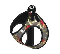 S Leash Vest Dog Harness - Small Sized Peony Flower Pattern Print Pet Leash SetReflective for Outdoor and Dog Walking