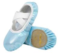 s.lemon Childrens Ballet Shoe, Shiny PU Leather No-tie Split Sole Flat Slipper for Ballet Dance 8064 Blue 34