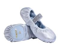 s.lemon Leather Ballet Shoes,Leather Split-Sole Yoga Ballerina Dance Slipper Ballet Shoee Glitter Silver 39