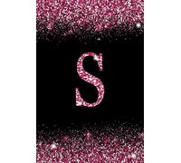 S: Letter S Initial Alphabet Monogram Notebook Monogrammed confetti Writing Journal Printed Glitter Black and pink, Diary Planner Gift For Kids Girls Women