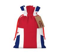 S Linen Christmas Wrap Gift Bags, British flag Print Drawstring Gift Bags, for Xmas Thanksgiving, Present Decor