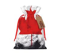 S Linen Christmas Wrap Gift Bags, Canadian flag Print Drawstring Gift Bags, for Xmas Thanksgiving, Present Decor