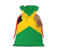 S Linen Christmas Wrap Gift Bags, Flag of Jamaica Print Drawstring Gift Bags, for Xmas Thanksgiving, Present Decor