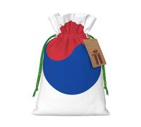 S Linen Christmas Wrap Gift Bags, Flag of Republic of Korea Print Drawstring Gift Bags, for Xmas Thanksgiving, Present Decor