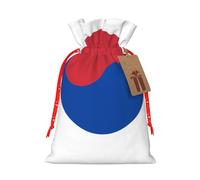 S Linen Christmas Wrap Gift Bags, Flag of Republic of Korea Print Drawstring Gift Bags, for Xmas Thanksgiving, Present Decor
