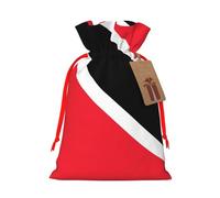 S Linen Christmas Wrap Gift Bags, Flag of Trinidad and Tobago Print Drawstring Gift Bags, for Xmas Thanksgiving, Present Decor