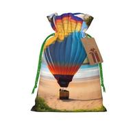 S Linen Christmas Wrap Gift Bags, Hawaii Hot Air Balloon Print Drawstring Gift Bags, for Xmas Thanksgiving, Present Decor