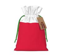 S Linen Christmas Wrap Gift Bags, Polish flag Print Drawstring Gift Bags, for Xmas Thanksgiving, Present Decor