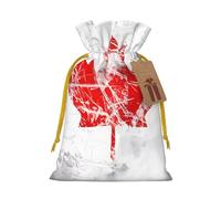 S Linen Christmas Wrap Gift Bags, Retro Canada Flag Print Drawstring Gift Bags, for Xmas Thanksgiving, Present Decor