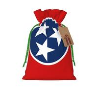 S Linen Christmas Wrap Gift Bags, Tennessee State Flag Print Drawstring Gift Bags, for Xmas Thanksgiving, Present Decor
