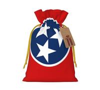 S Linen Christmas Wrap Gift Bags, Tennessee State Flag Print Drawstring Gift Bags, for Xmas Thanksgiving, Present Decor