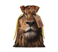 S Linen Christmas Wrap Gift Bags, The Lion's Gaze Print Drawstring Gift Bags, for Xmas Thanksgiving, Present Decor