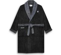 (S/M, Black/Iron) Lambretta Mens Luxury Super Soft Fleece Contrast Bathrobe Dressing Gown