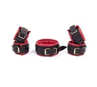 S&M & Bondage Adult Game Erotic Product Sex Toys Kits for Women/Men Couple 1PCS 5-in-1 Handcuffs + Ankle Cuffs + Collar Red One Size
