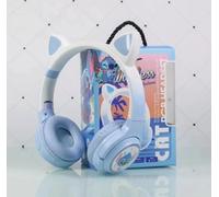 S&M Fashion Bluetooth Headphones with LED Light-Up Cat Ears - Wireless, Foldable, Soft Ear Pads - Fun 3D Design for Girls & Boys - Ideal Xmas & Birthday Gift (BLUE)
