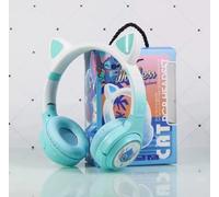 S&M Fashion Bluetooth Headphones with LED Light-Up Cat Ears - Wireless, Foldable, Soft Ear Pads - Fun 3D Design for Girls & Boys - Ideal Xmas & Birthday Gift (GREEN)