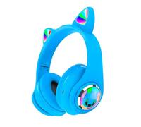 S&M Fashion Cute Kitty Stitch On-Ear Headphones for Kids - Wireless Bluetooth Cat Ear Headphones with LED Lights, Perfect Birthday for Boys & Girls