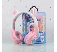 S&M Fashion Pink Bluetooth Headphones with LED Light-Up Cat Ears - Wireless, Foldable, Soft Ear Pads - Fun 3D Design for Girls & Boys - Ideal Xmas & Birthday Gift