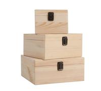 S/m/l 3Pcs Set Wooden Memory Keepsake Storage Box With Lid-Clasp Natural Decorative Wood Holder