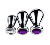S/M/L Big Anal Plug Bulb Shape Jewelry Butt Plug Trainer Metal Butt Plug Dilator Anal Beads Bulb Shaped Stainless Steel Anal Plug Sex Toy Erotic Sexual Tools Purple 3pc