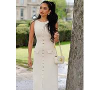 S M L Knit Ribbed Cardigan Maxi Dress High Waist Sleeveless Elegant Fashion Wear