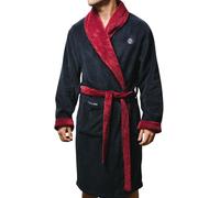 (S/M, Navy/Burgundy) Lambretta Mens Luxury Super Soft Fleece Contrast Bathrobe Dressing Gown