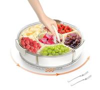 S&M Snack Box Container for Kids, Rotating Veggie Tray with Lid, Divided Serving Trays for Parties, Fruit and Vegetable Tray with Lid for Fridge (Large 12")