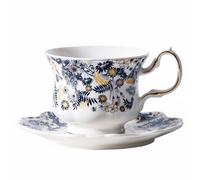 S-MAN Ceramic teacups and Saucers with Vintage Flower Pattern,Coffee Mug Set & Tea Cups for Party,About 8.45 oz(260 ml) Colorful Flowers