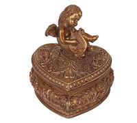 S-MANTIS Vintage Box Antique Trinket Organizer Rings Earrings Storage Gilded Heart Shape Box With Sophisticated Floral Decor And Cherub Figurine Playing The Harp Lid Keepsake Gift (Antique Gold-Heart)