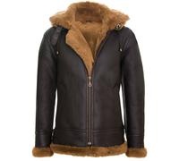 (S) Mens Sheepskin Flying Jacket Hooded Bomber B3 Brwn