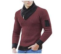 S Men's Sweater Scarf Solid Sweater Sweater Long Sleeve Neck Pullover England Color Ski Fleece, red, S