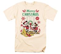 (S, Natural) Disney Mens Mickey & Minnie Mouse Wreath Christmas T-Shirt
