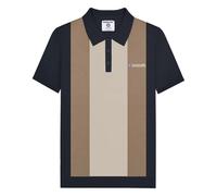 (S, Navy/Cashew/Silver) Lambretta Mens Vertical Stripe Knitted Polo Shirt