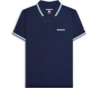 (S, Navy/Green/Silver/Blue) Lambretta Mens Triple Tipped Short Sleeve 3 Button Placket Polo Shirt Top