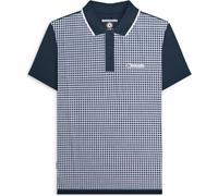 (S, Navy) Lambretta Mens Gingham All Over Print Short Sleeve Polo Shirt Top