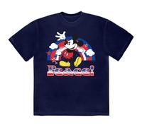 (S, Navy) Mickey Mouse Peace Rainbow Logo T Shirt