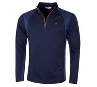 (S, Navy/Orange) Calvin Klein Mens 2026 Micro Grid CK 1/2 Zip Mid Layer Baselayer